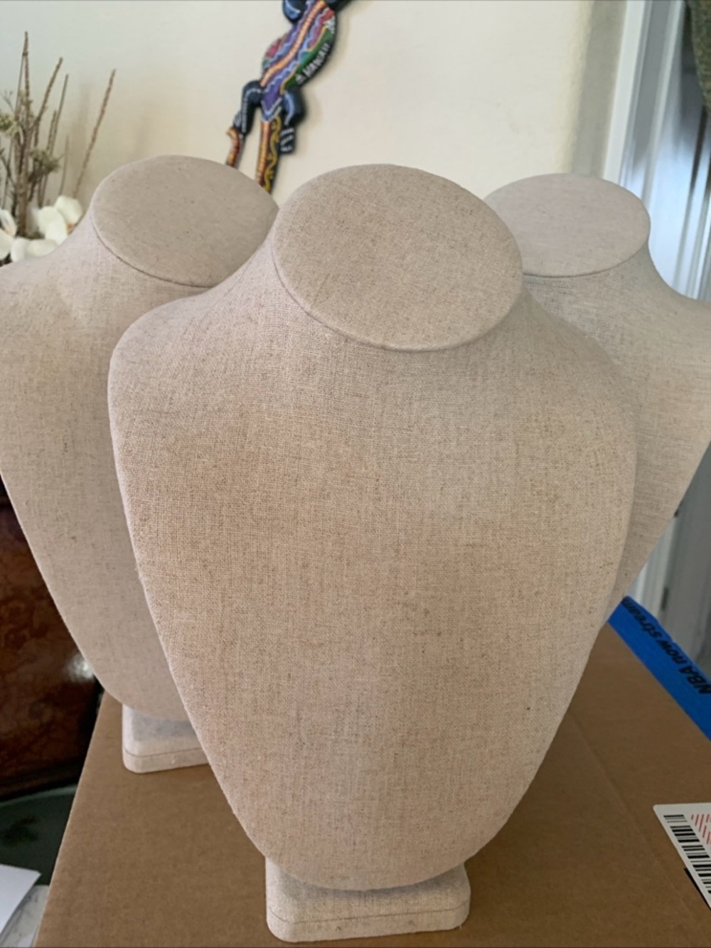 Set of 3 Linen Jewelry Display Busts - Natural Beige